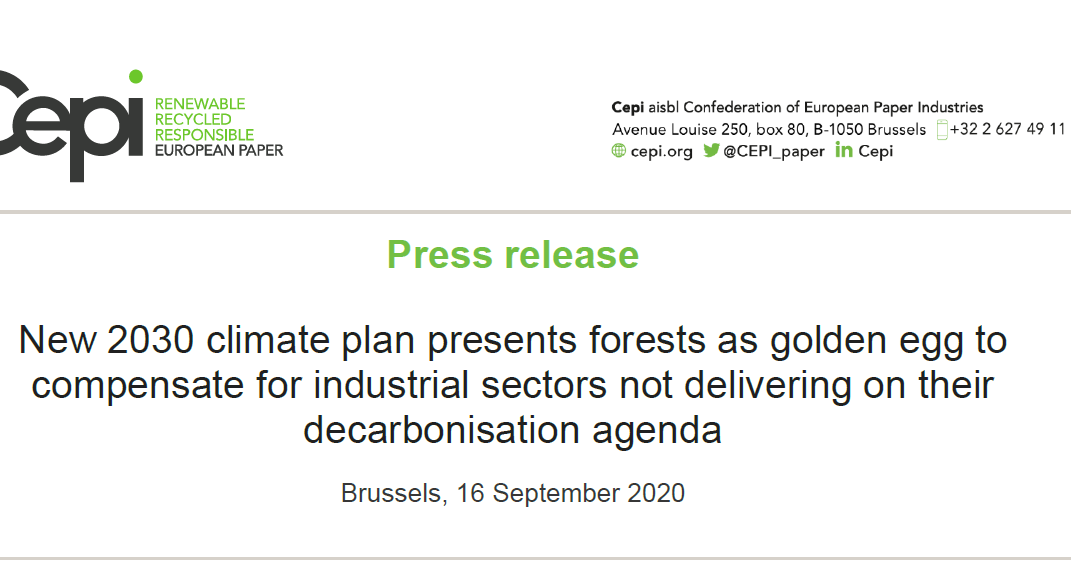 Press Release: New 2030 climate plan presents forests as golden egg to compensate for industrial sectors not delivering on their decarbonisation agenda