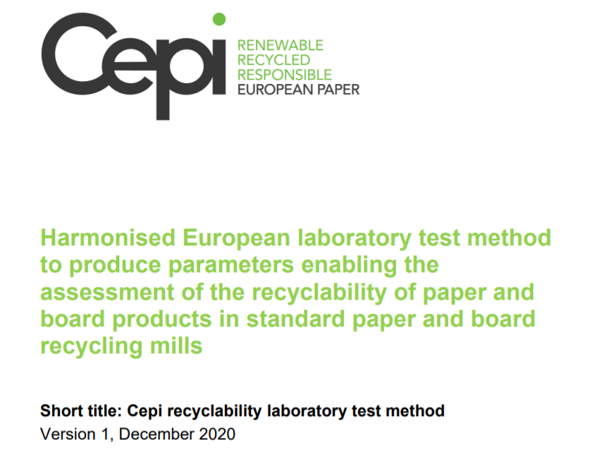Harmonised European laboratory test method to produce parameters enabling the assessment of the recyclability of paper and board products in standard paper and board recycling mills