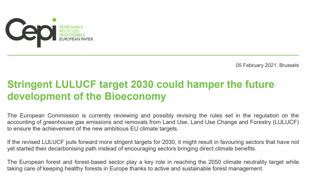 Stringent LULUCF target 2030 could hamper the future development of the Bioeconomy