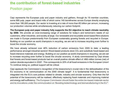 Position paper on the EU 2040 Climate Targets: leveraging the contribution of forest-based industries